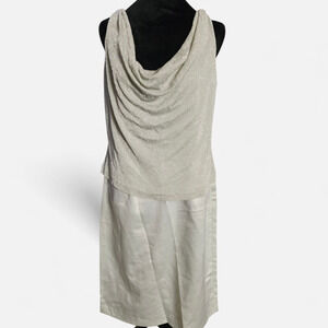 Arianna by Rachel Kaye Champagne Silver Metallic Cowl Neck Cocktail Dress Sz 14